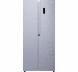 Goldair 610L Side By Side Inverter Refrigerator in a sleek silver finish with a digital display on the right door.